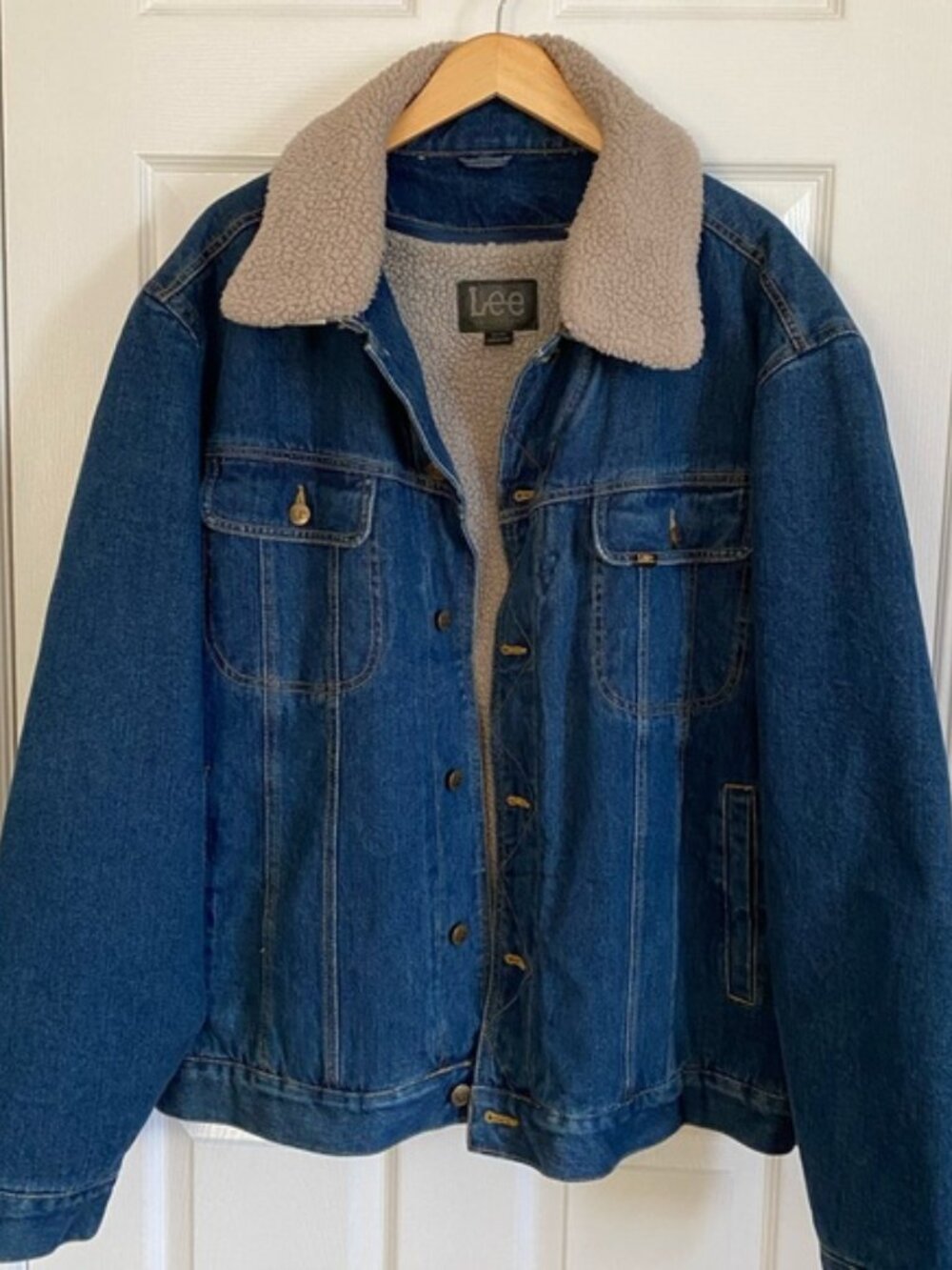 Lee Denim Jean Jacket Sherpa Lined Men’s Work Chore Western Barn Retro Coat 2XL